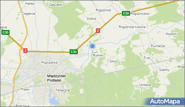 mapa Rudniki, Rudniki gmina Międzyrzec Podlaski na mapie Targeo